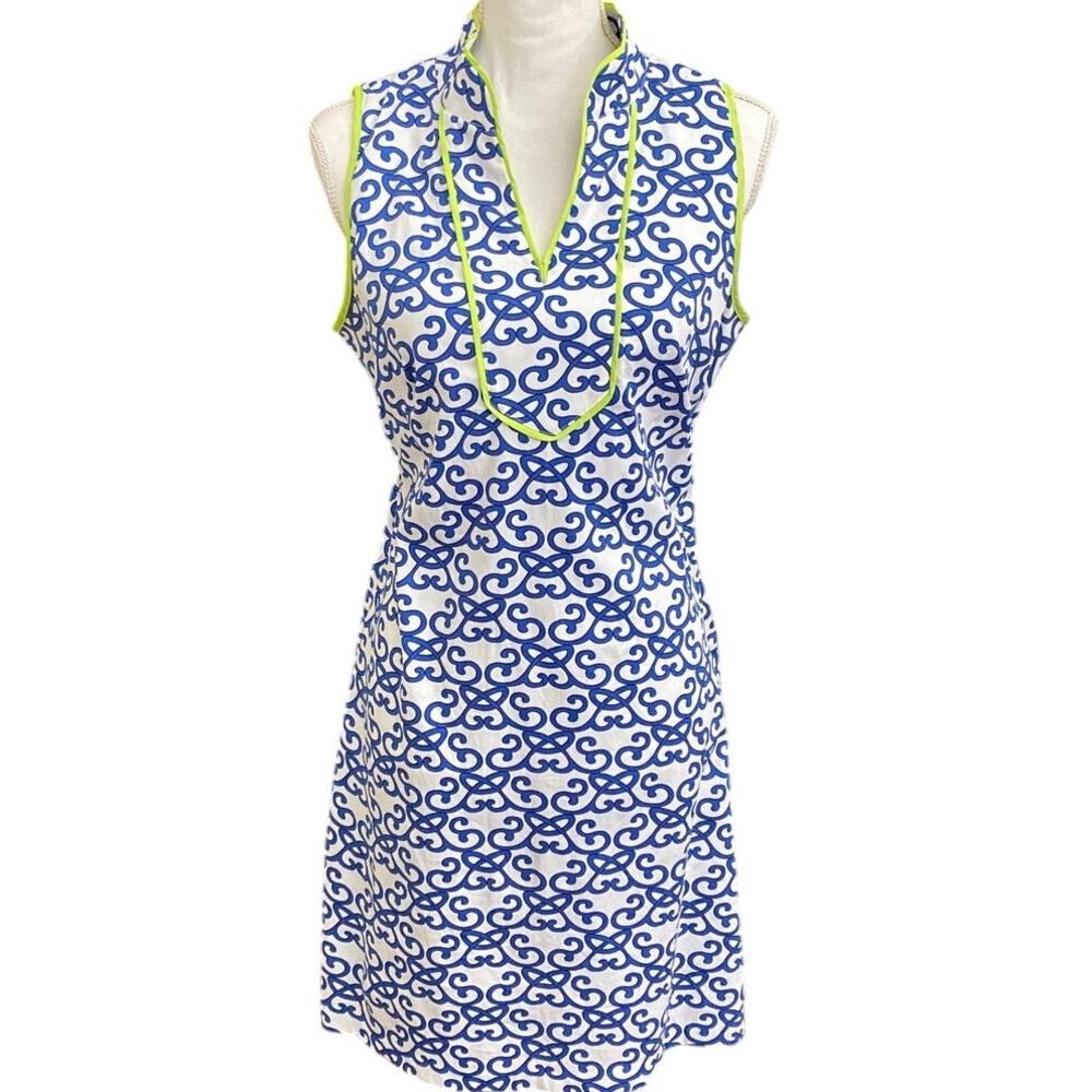 Sleeveless Dress Tunic Neckline Sheath Blue Green Golf Tennis 8 Vince Camuto GUC